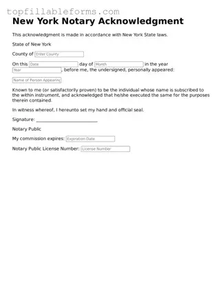 Attorney-Verified  Notary Acknowledgement Template for New York