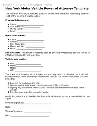 Attorney-Verified  Motor Vehicle Power of Attorney Template for New York