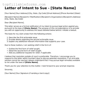 Free Letter of Intent to Sue Form