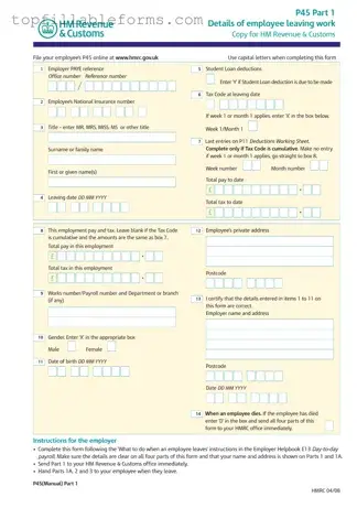 Printable P 45 It Form in PDF