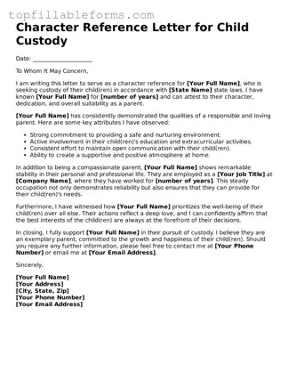 Free Character Reference Letter for Child Custody Form