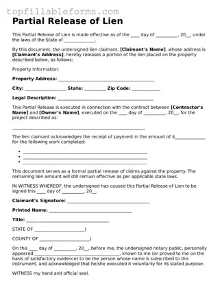 Free Partial Release of Lien Form