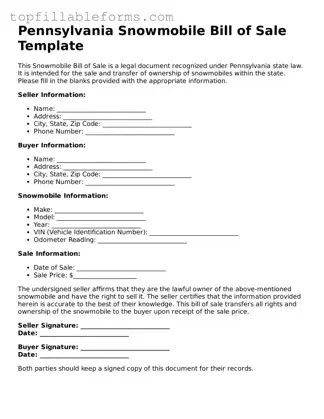 Attorney-Verified  Snowmobile Bill of Sale Template for Pennsylvania