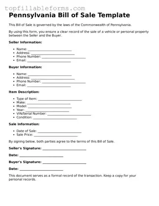 Attorney-Verified  Bill of Sale Template for Pennsylvania