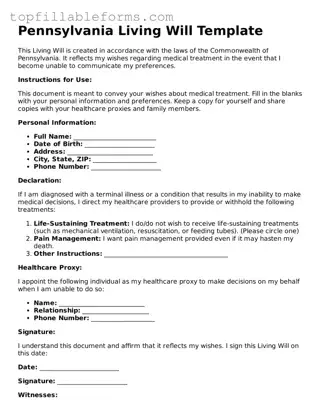 Attorney-Verified  Living Will Template for Pennsylvania