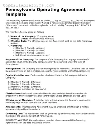 Attorney-Verified  Operating Agreement Template for Pennsylvania