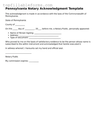Attorney-Verified  Notary Acknowledgement Template for Pennsylvania