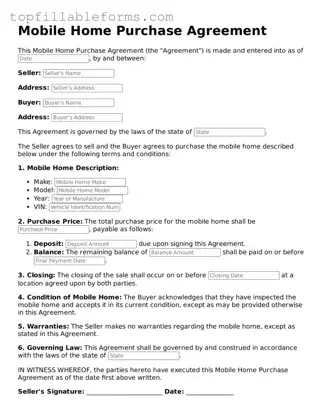 Free Mobile Home Purchase Agreement Form
