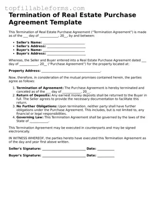Free Termination of Real Estate Purchase Agreement Form