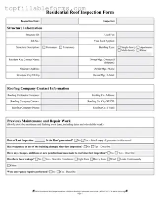Printable Roof Inspection Form in PDF
