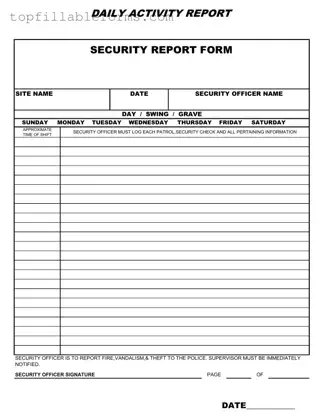 Printable Security Guard Daily Report Sample Form in PDF