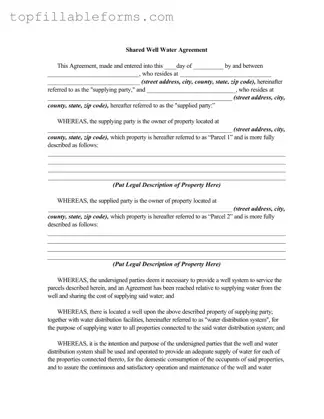 Printable Shared Well Agreement Form in PDF