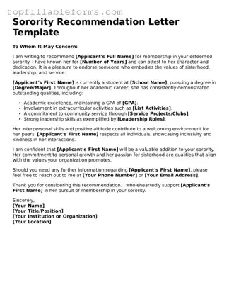 Free Sorority Recommendation Letter Form