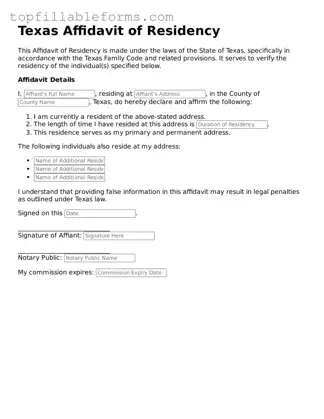 Attorney-Verified  Affidavit of Residency Template for Texas