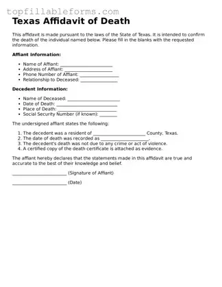 Attorney-Verified  Affidavit of Death Template for Texas