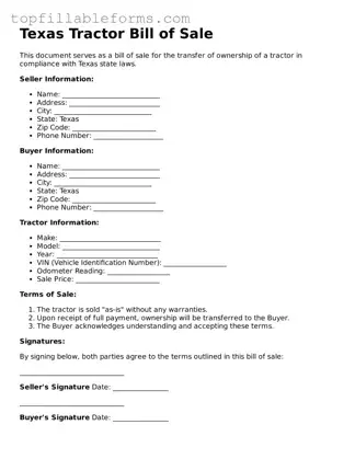 Attorney-Verified  Tractor Bill of Sale Template for Texas