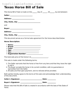 Attorney-Verified  Horse Bill of Sale Template for Texas