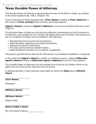 Attorney-Verified  Durable Power of Attorney Template for Texas