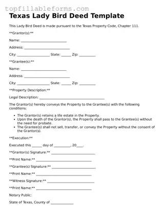 Attorney-Verified  Lady Bird Deed Template for Texas