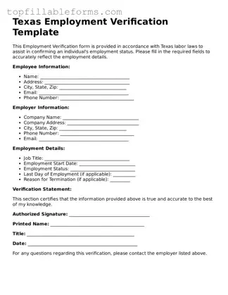 Attorney-Verified  Employment Verification Template for Texas