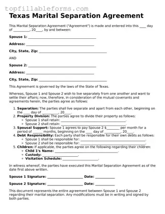 Attorney-Verified  Marital Separation Agreement Template for Texas