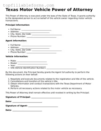 Attorney-Verified Motor Vehicle Power of Attorney Template for Texas