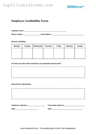 Printable Employee Availability Form in PDF