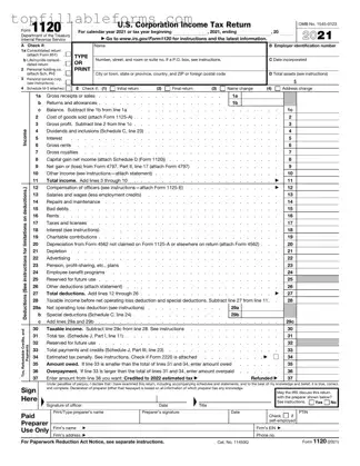 Printable IRS 1120 Form in PDF