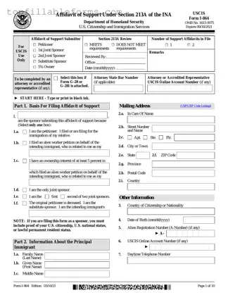 Printable USCIS I-864 Form in PDF