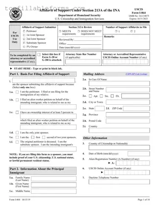 Printable USCIS I-864 Form in PDF