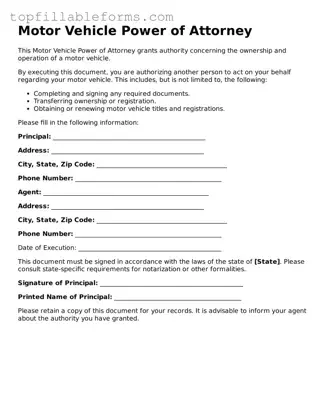 Free Motor Vehicle Power of Attorney Form