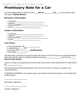 Free Promissory Note for a Car Form