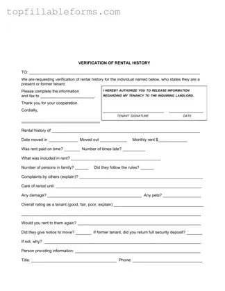 Printable Verification Rental Form in PDF
