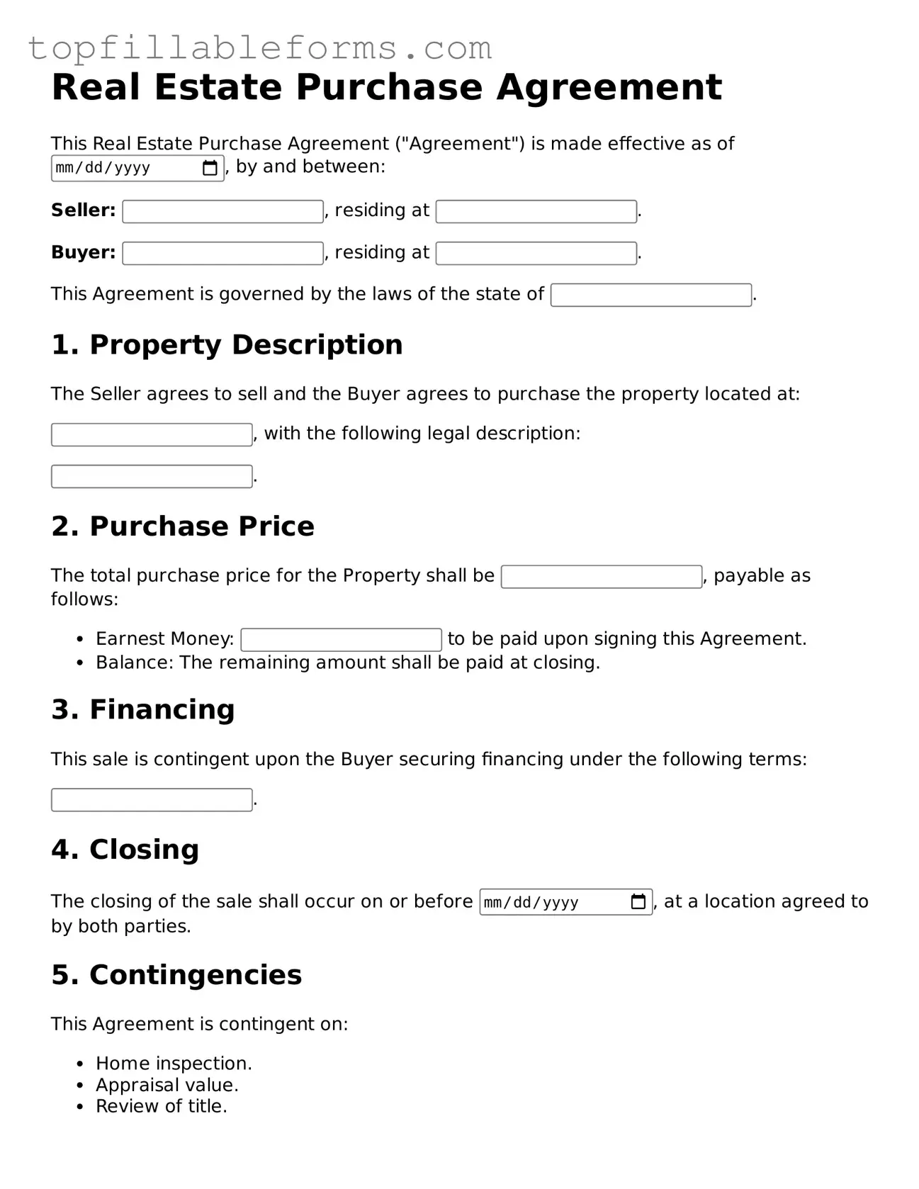 Free Real Estate Purchase Agreement Form