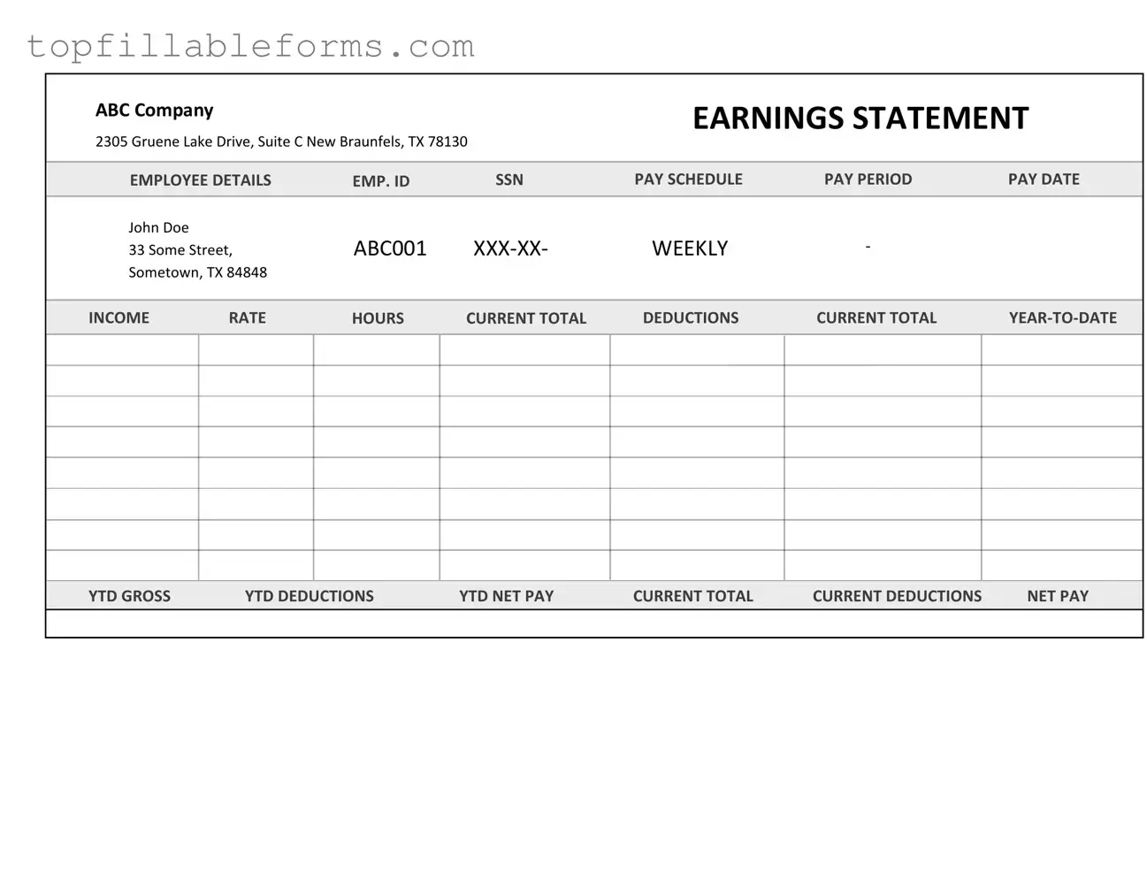 Printable Independent Contractor Pay Stub Form in PDF