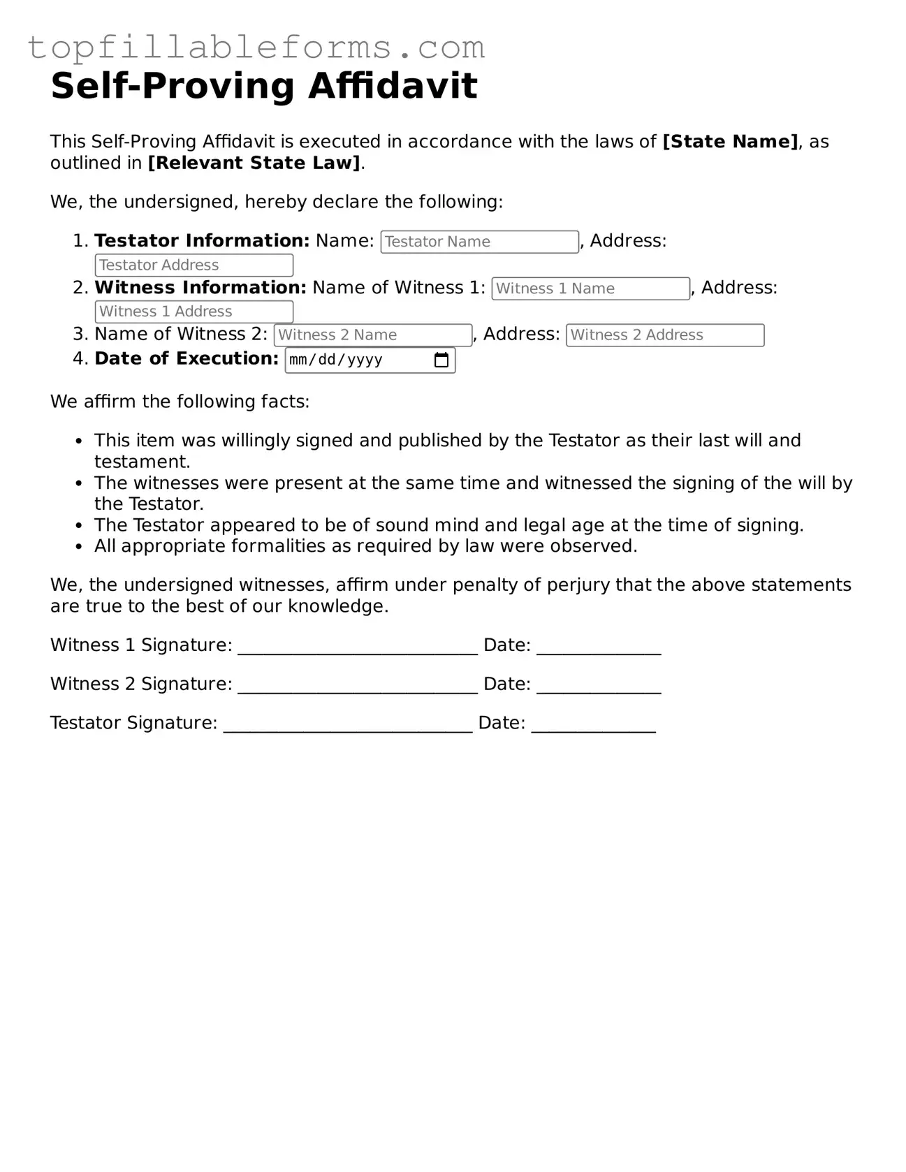 Free Self-Proving Affidavit Form