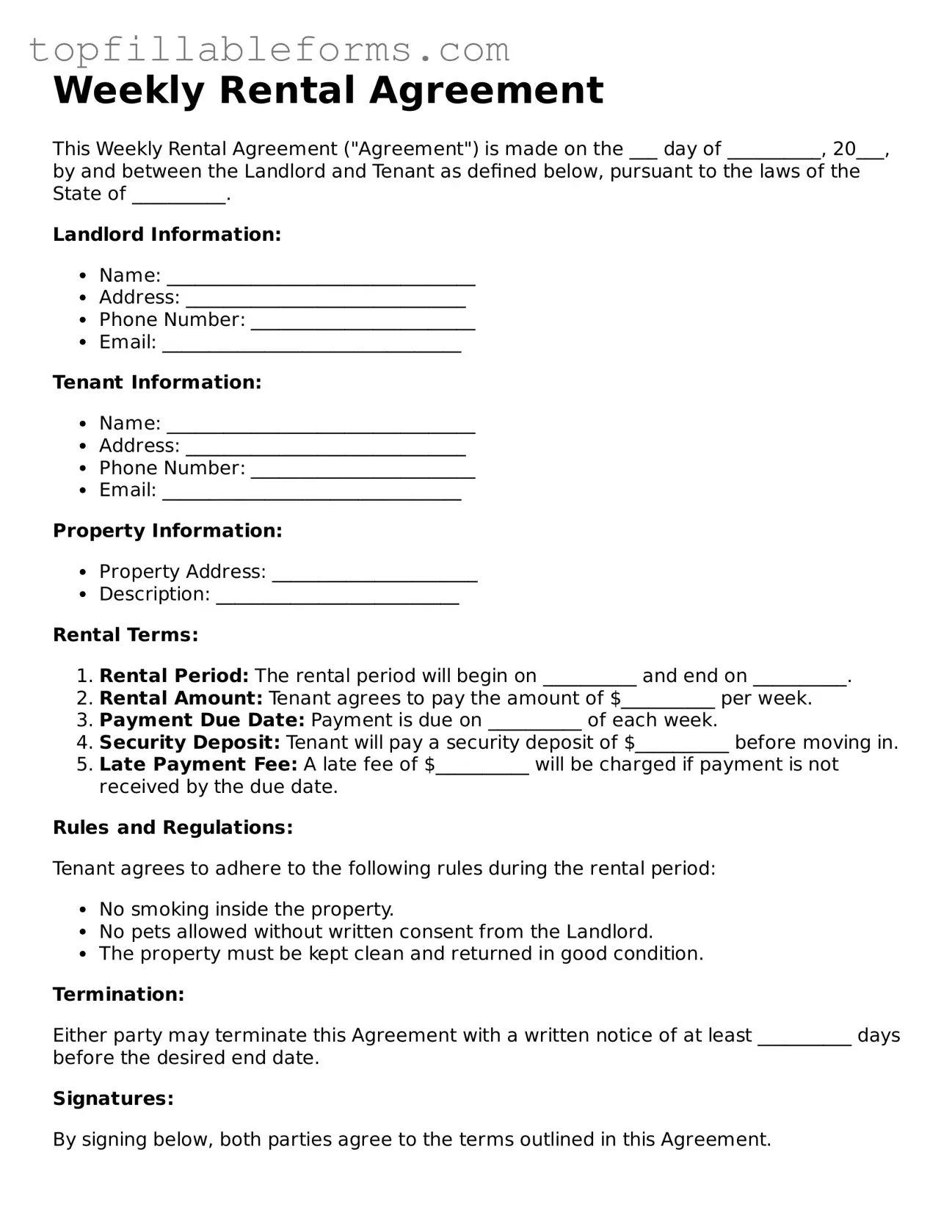 Free Weekly Rental Agreement Form
