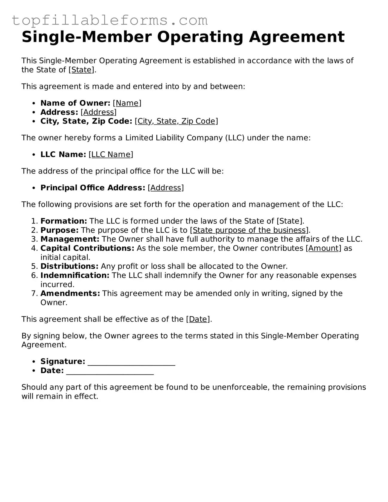 Free Single-Member Operating Agreement Form