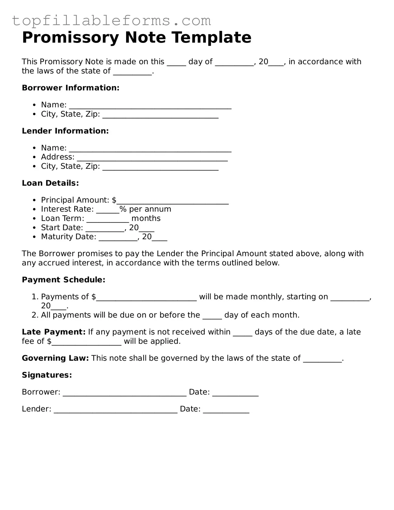 Free Promissory Note Form