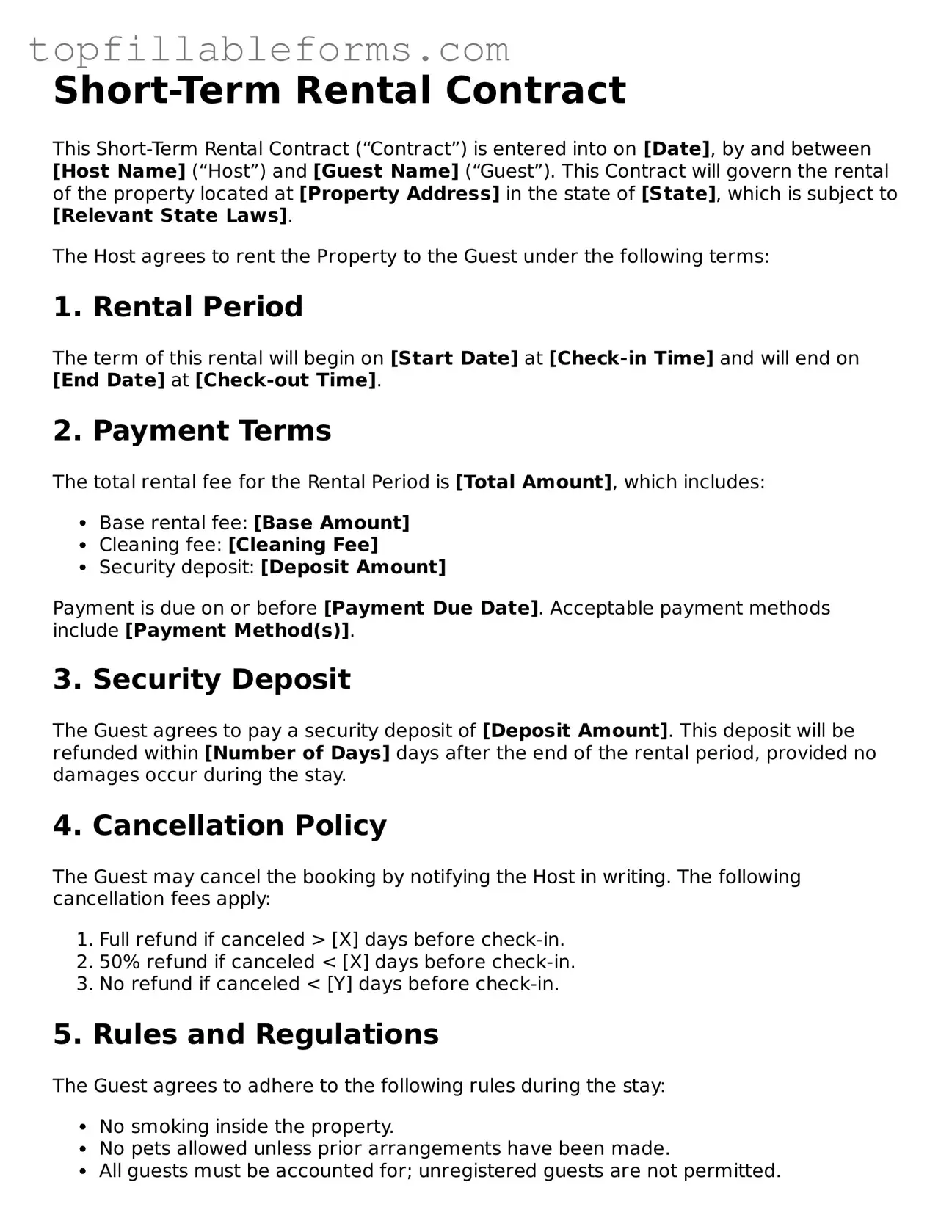 Free Short-Term Rental Contract Form