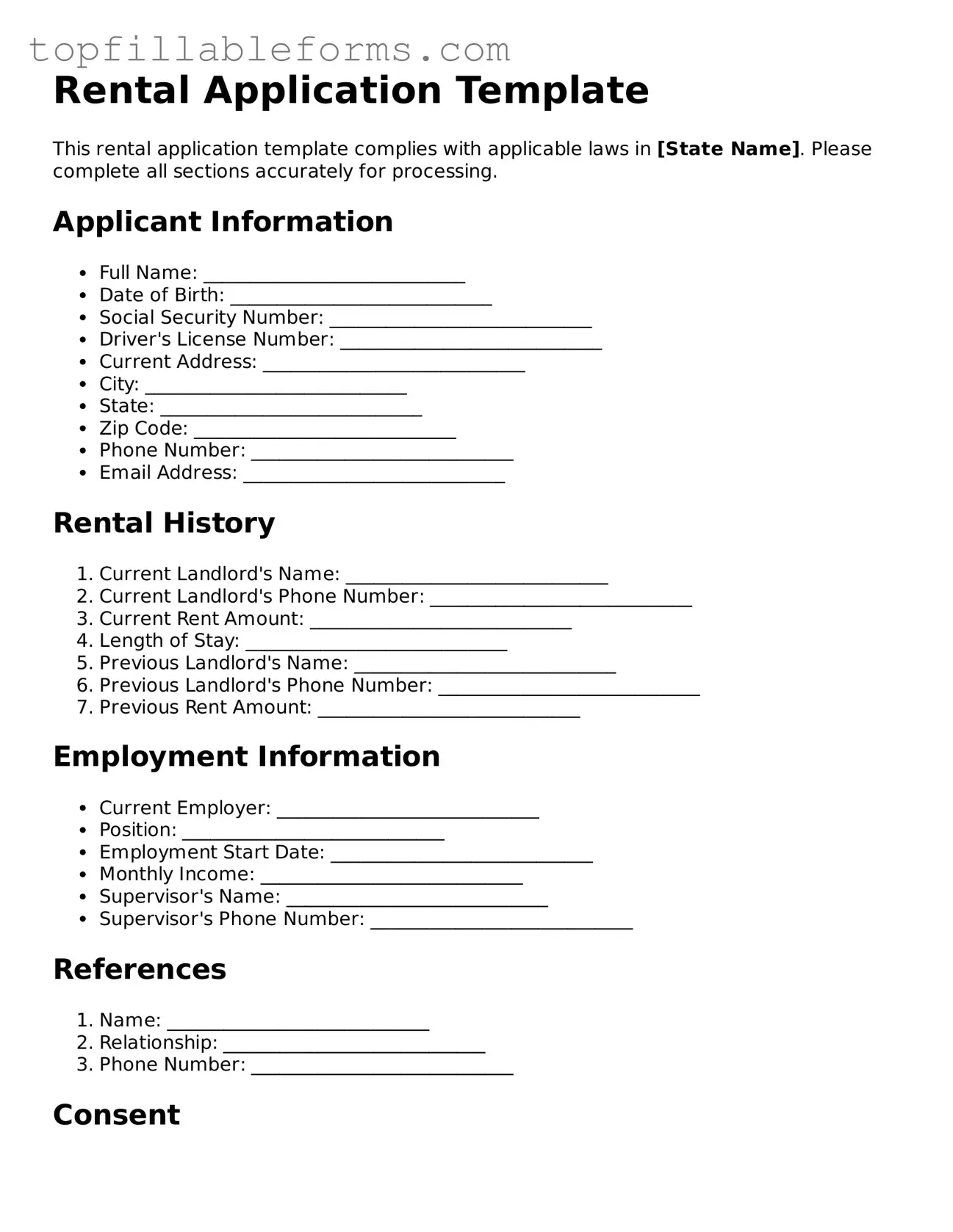 Free Rental Application Form