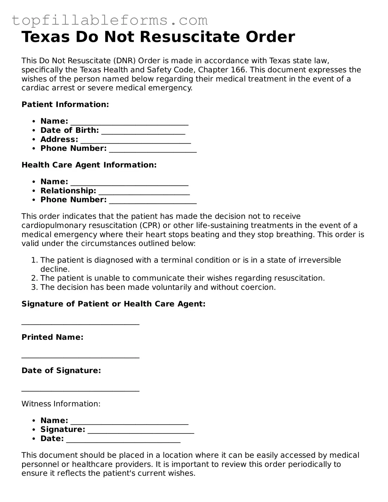 Attorney-Verified  Do Not Resuscitate Order Template for Texas