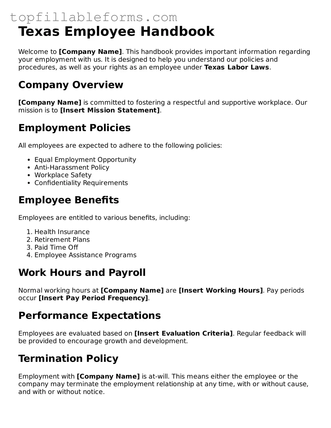 Attorney-Verified  Employee Handbook Template for Texas