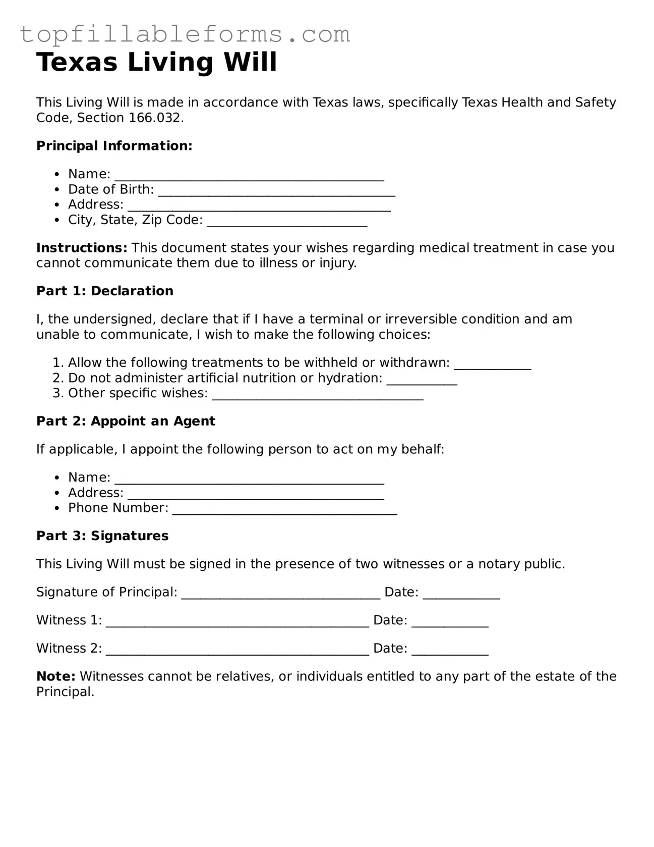 Attorney-Verified  Living Will Template for Texas