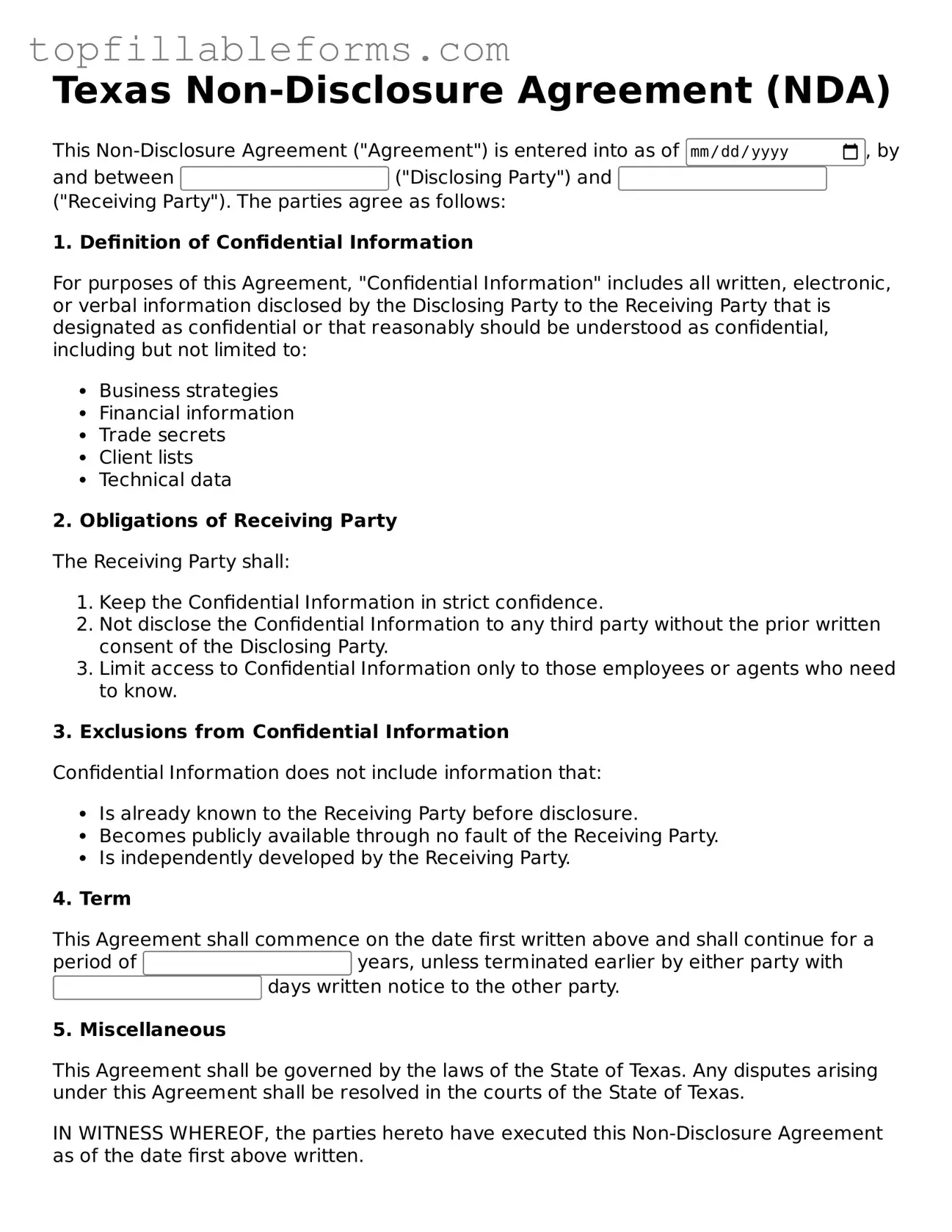 Attorney-Verified  Non-disclosure Agreement Template for Texas