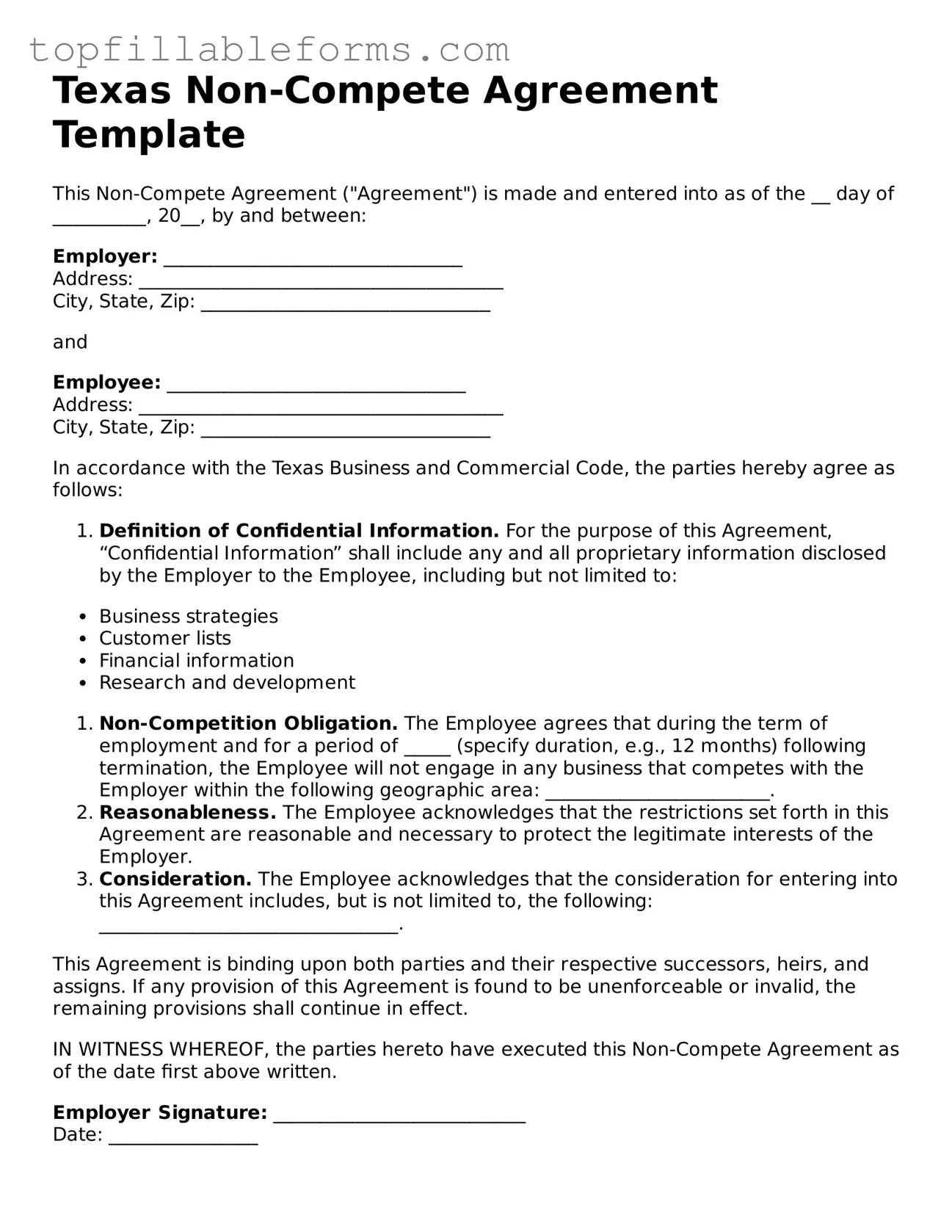 Attorney-Verified  Non-compete Agreement Template for Texas