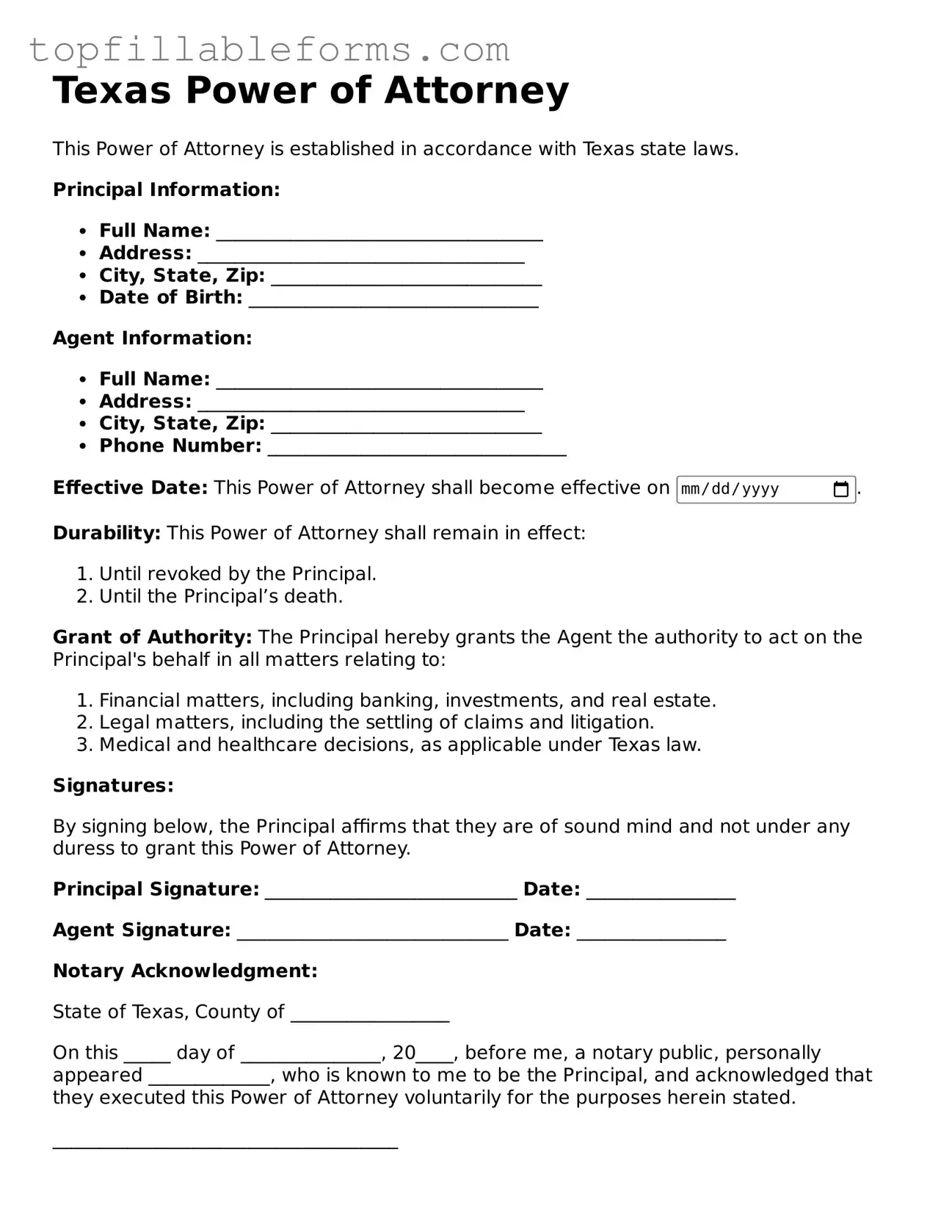 Attorney-Verified  Power of Attorney Template for Texas