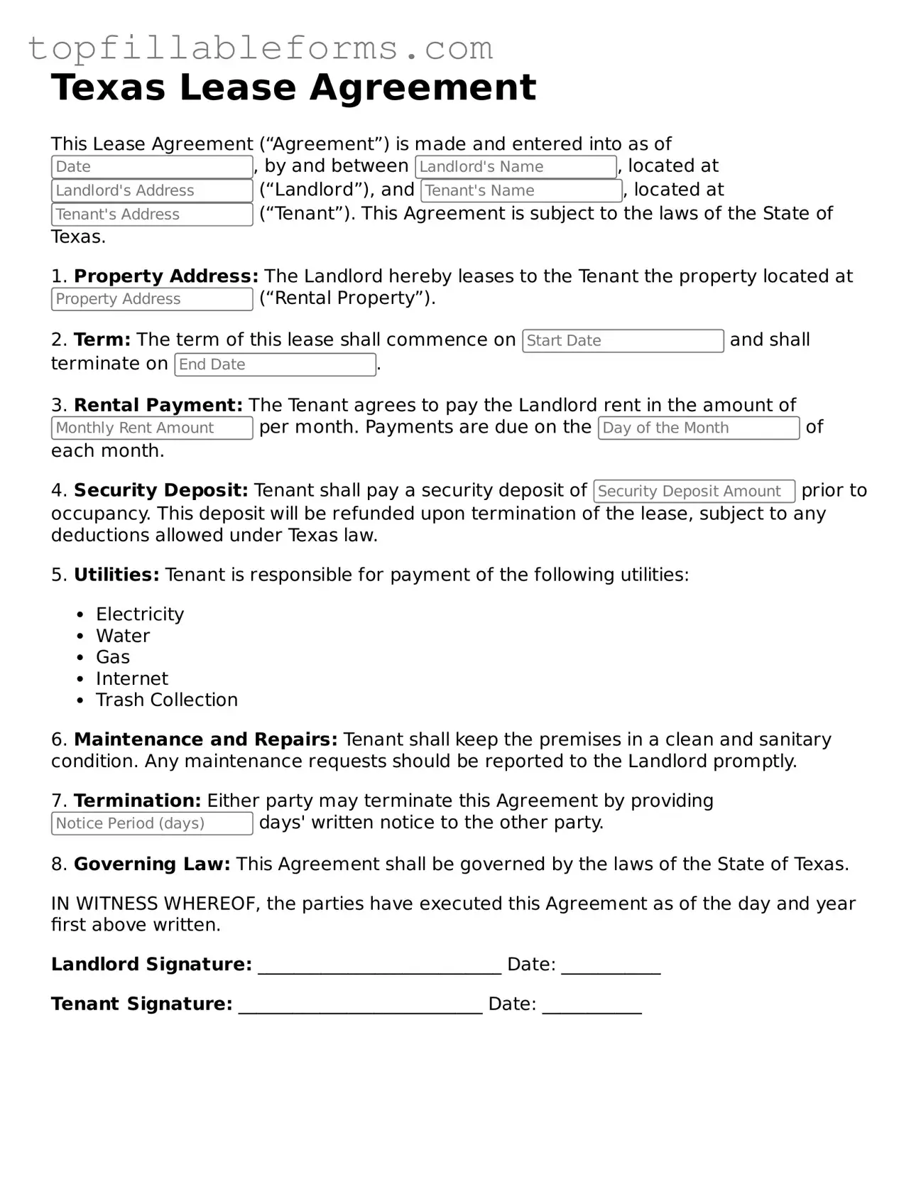 Attorney-Verified Lease Agreement Template for Texas
