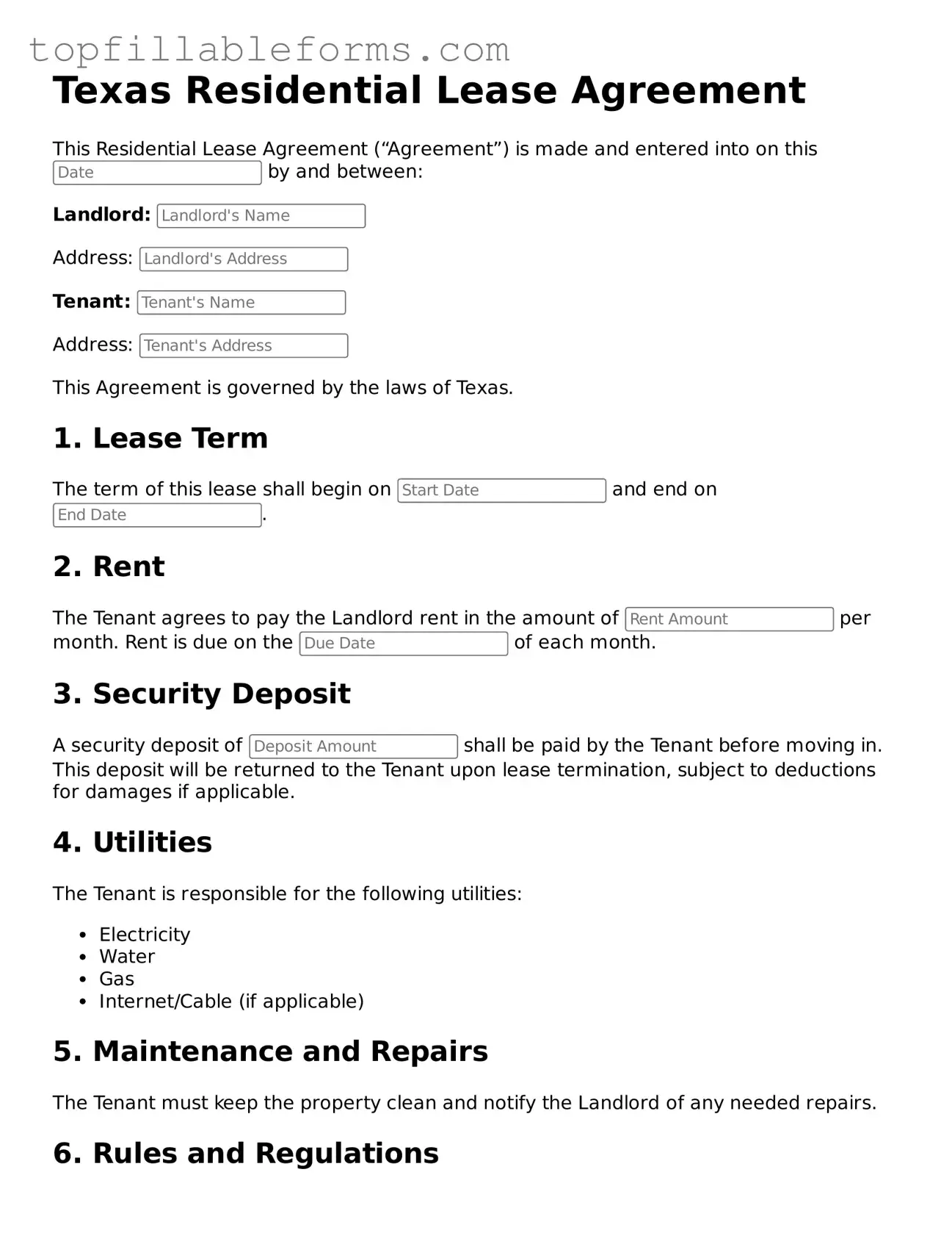 Attorney-Verified Residential Lease Agreement Template for Texas