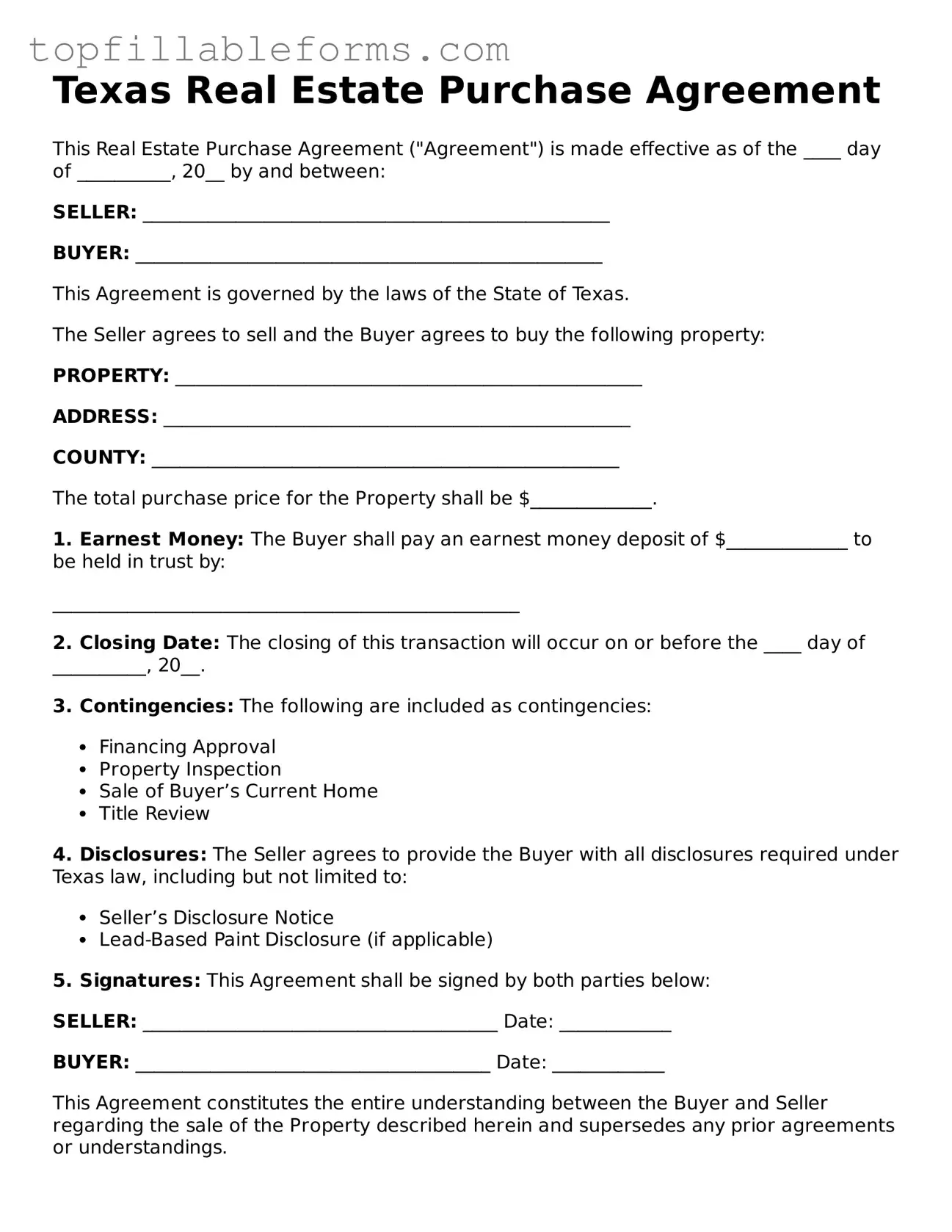 Attorney-Verified  Real Estate Purchase Agreement Template for Texas